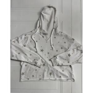 Paper Crane Shirt Womens Medium White Hoodie Long Sleeves Lounge Stars V Neck